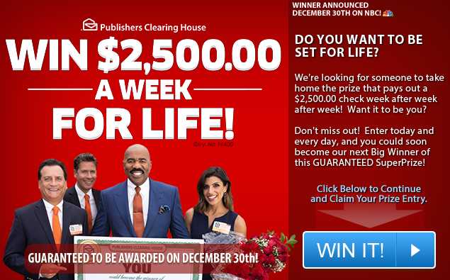 PCH Win $2,500 A Week For Life Sweepstakes